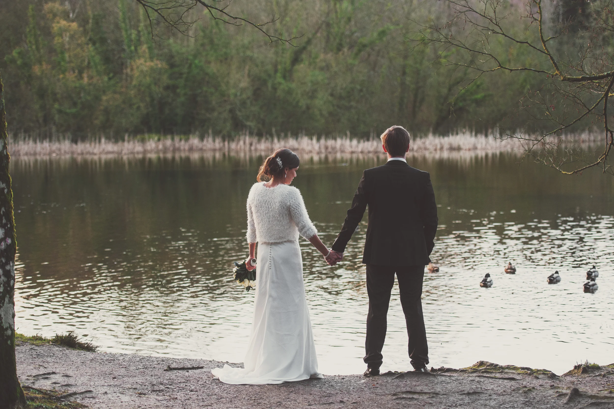 Wedding Photography Donadea Forest Park Kildare wedding photographers ireland bride and groom by the lake with ducks