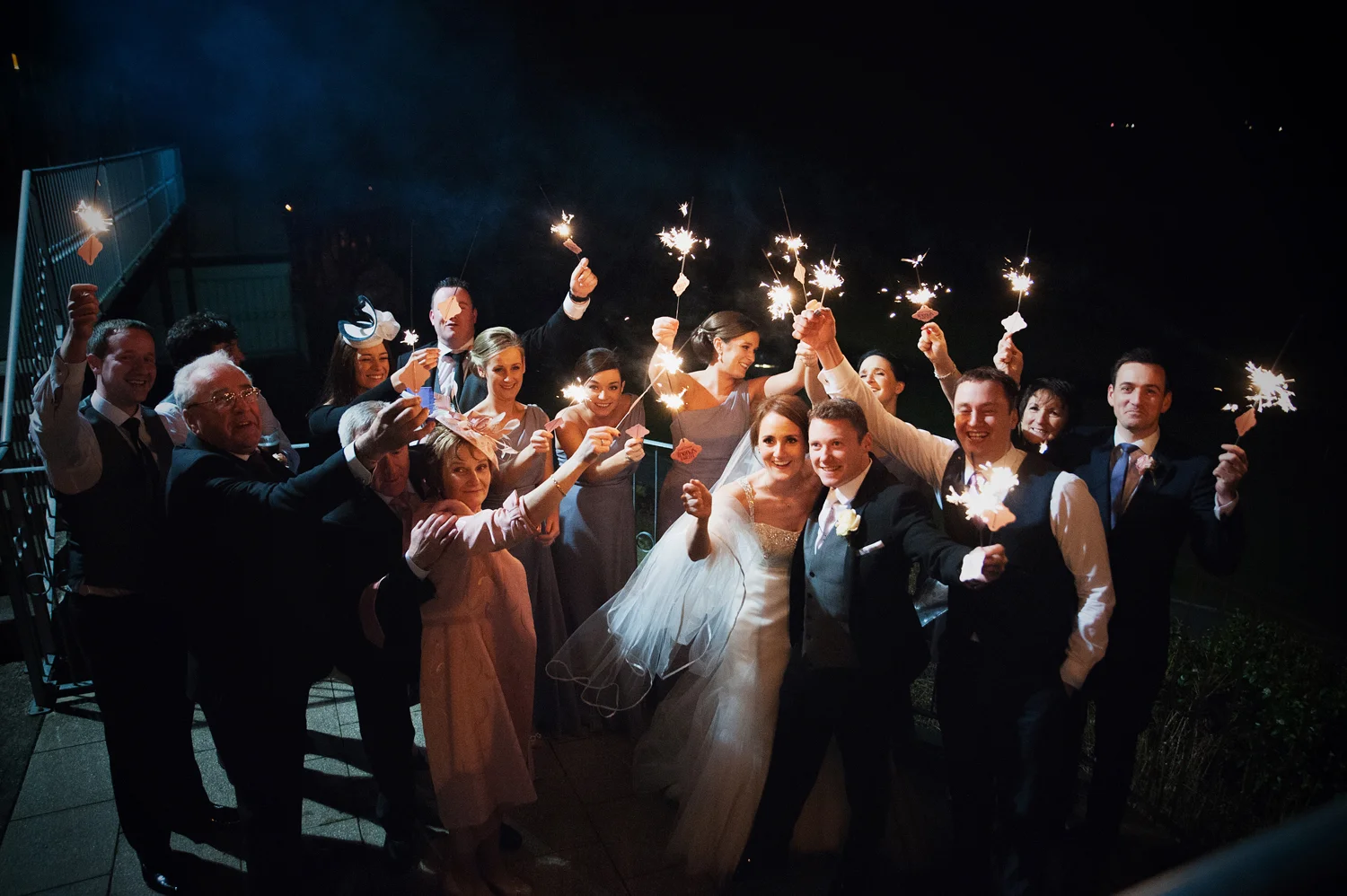 Bridal Party with sparklers in Castle Dargan Sligo at night