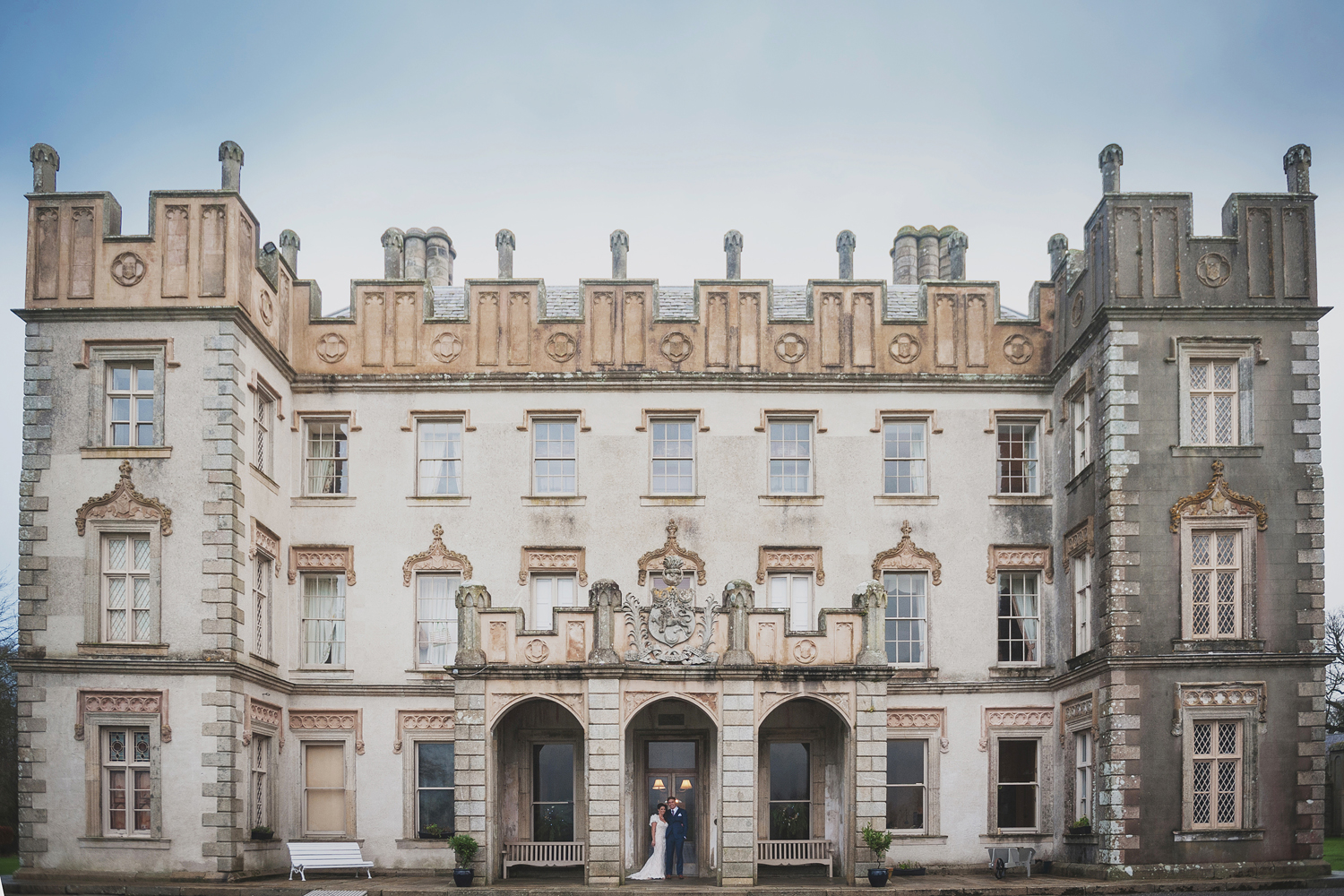 Bride and groom standing in front of Borris House Carlow