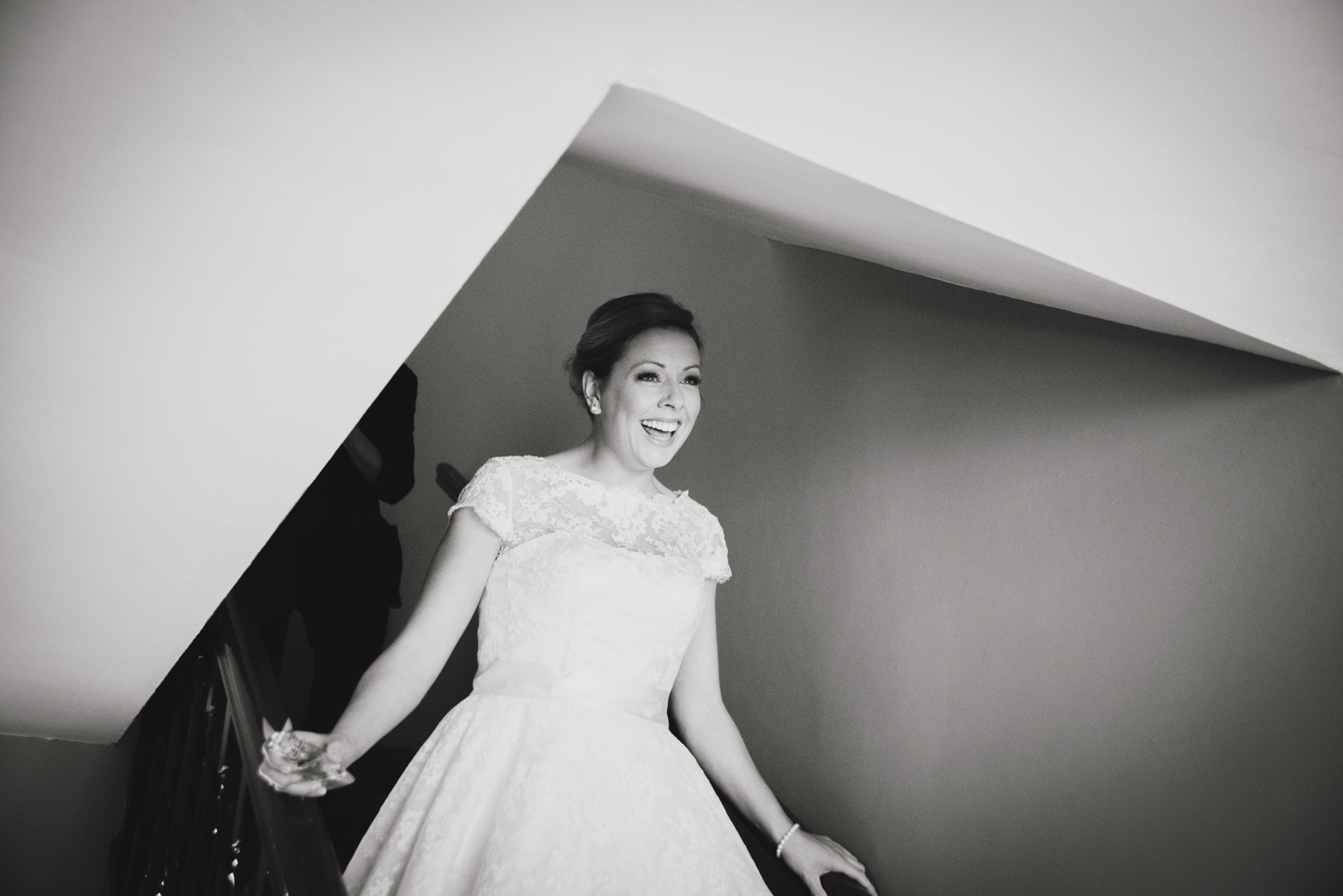 Bride comes down the stairs. Monkstown Wedding Morning. Wedding photographers dublin.