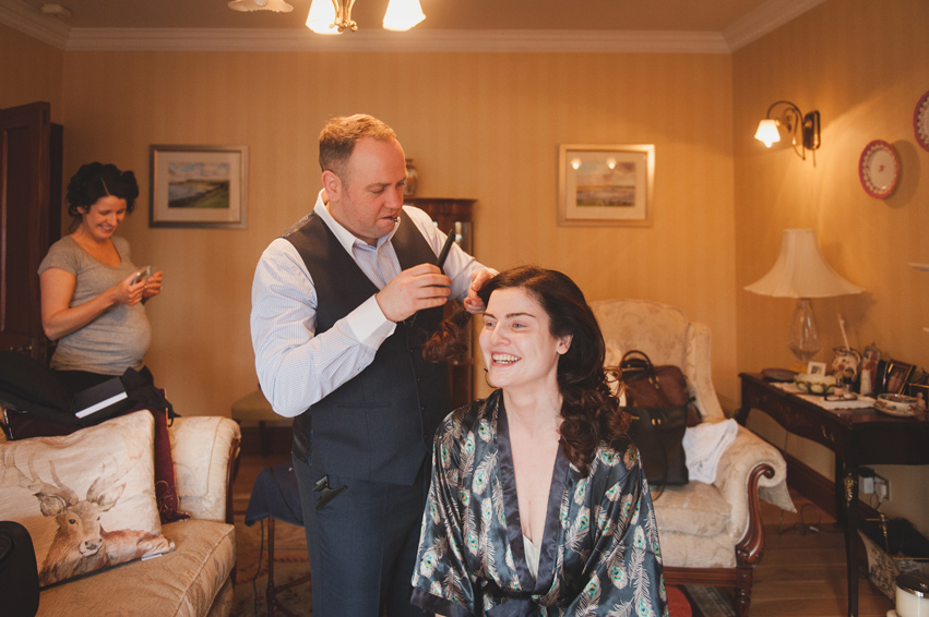 bride getting her hair done