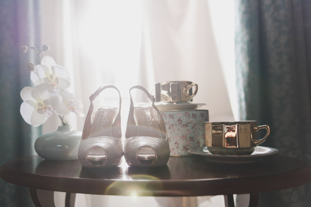 Wedding morning accessories, shoes. 