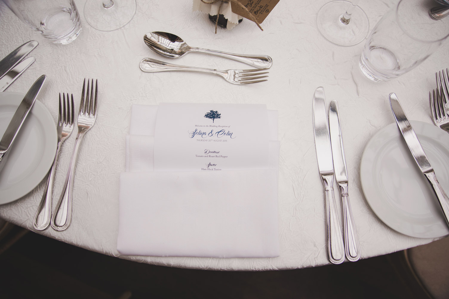 Cutlery and menu at Tankardstown House Meath Wedding photographers meath ireland