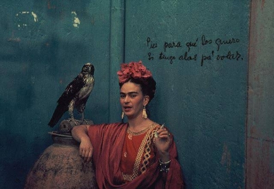 Frida with pet hawk 1940's