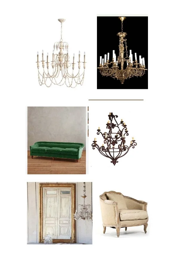 Florine Chandelier : Layla Grayce, 1860 Luis XV Chandelier : Olde Good Things, Holloway Sofa : Anthropologie, Felice 3 Tier Chandelier : Steven Handleman, Eloquence Antique Mirror Napoleon III : Layla Grayce, Mason Love Chair : Bliss Home