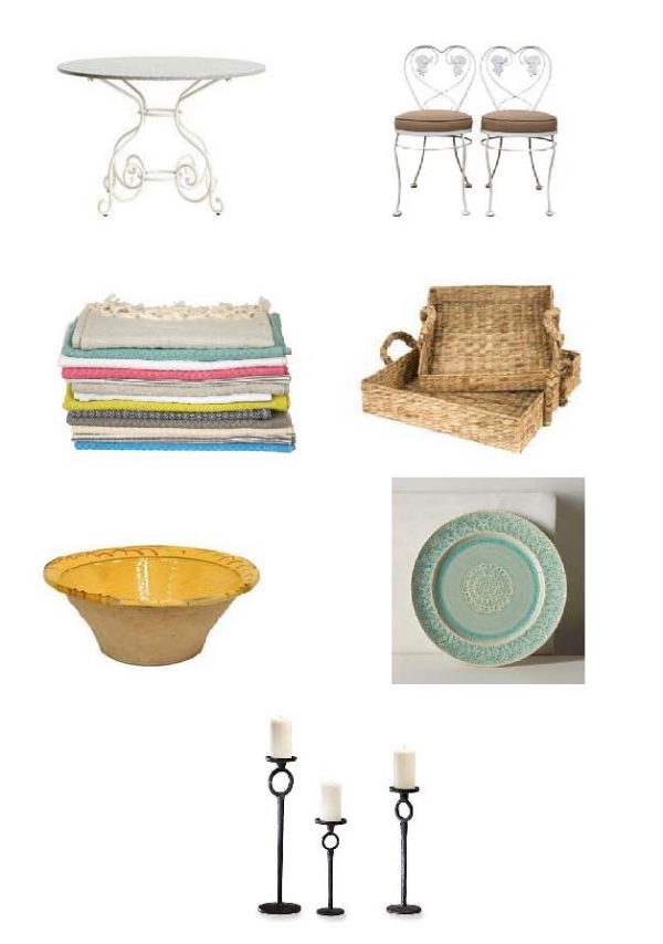 Vienna Table : One Kings Lane, Ice Cream Parlor Chairs : One Kings Lane, Paloma Towels : Jayson Home, Coopers Square Trays : Jayson Home, Spanish Lebrillo Bowl : Chairish, Old Havana Side Plate: Anthropologie, Duke Candleholder: Bliss Candleholder