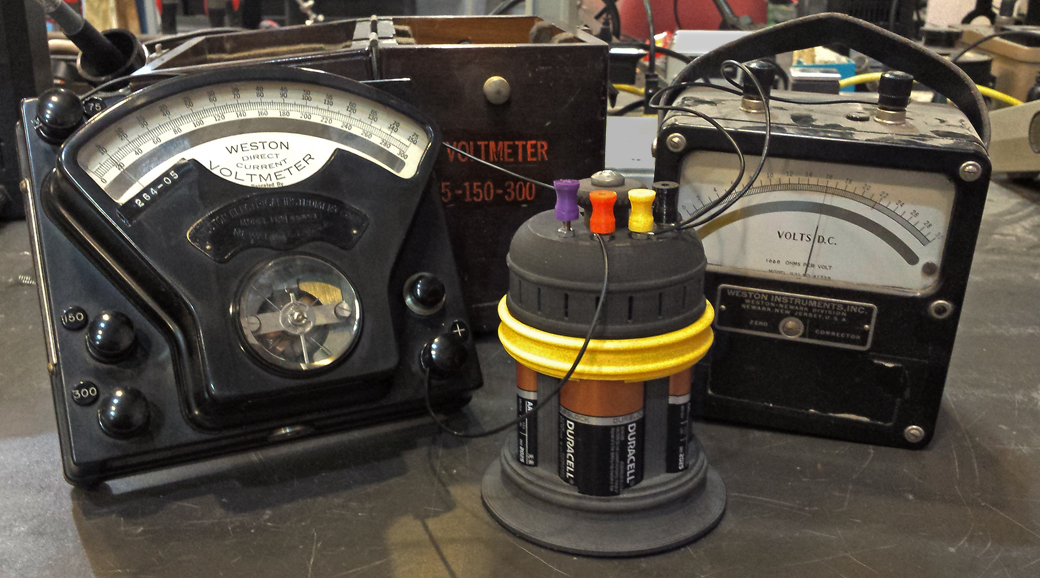 The Finished Steampunk Battery Jar outputs different voltages depending how the terminals are wired