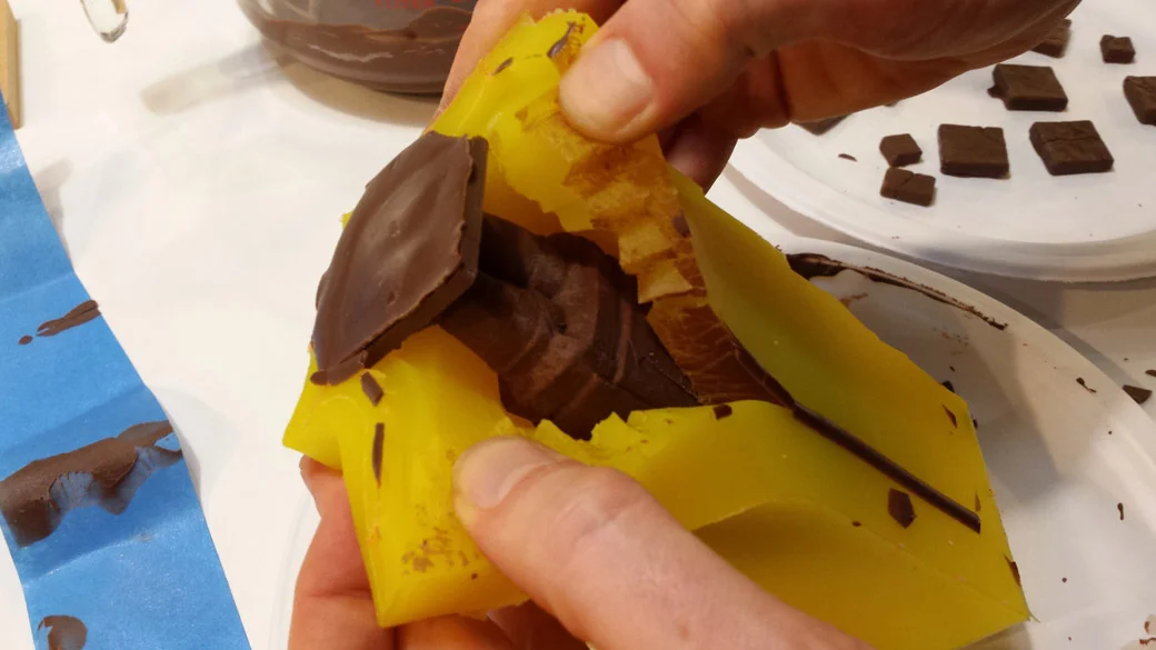 Removing the first Chocolate Terracotta Warrior from the Dragon skin mold