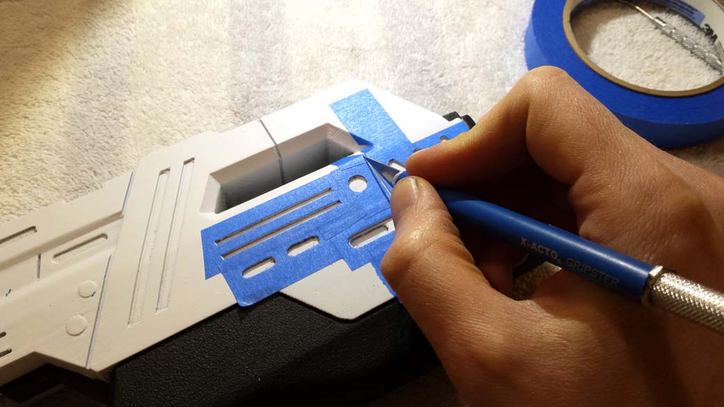 Cutting detail Masking for 3D Printed Cosplay Mass Effect Pistol