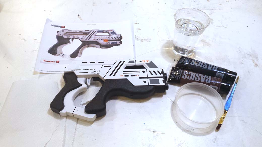 Supplies for weathering 3D Printed Cosplay Mass Effect Pistol