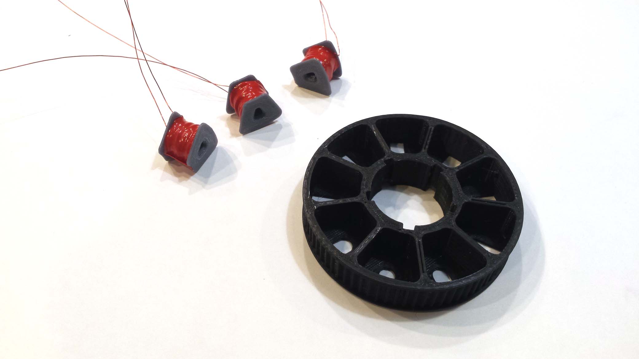 Three of the nine Hand Wound coils for my 3D Printed DIY Wind Turbine Alternater
