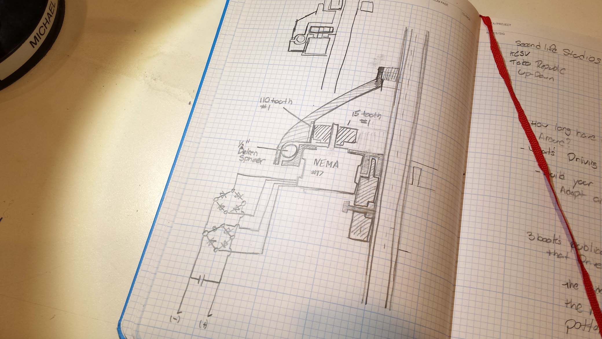 A quick sketch of the inner workings of my 3D Printed rube-goldberg Stepper Motor Wind Generator 
