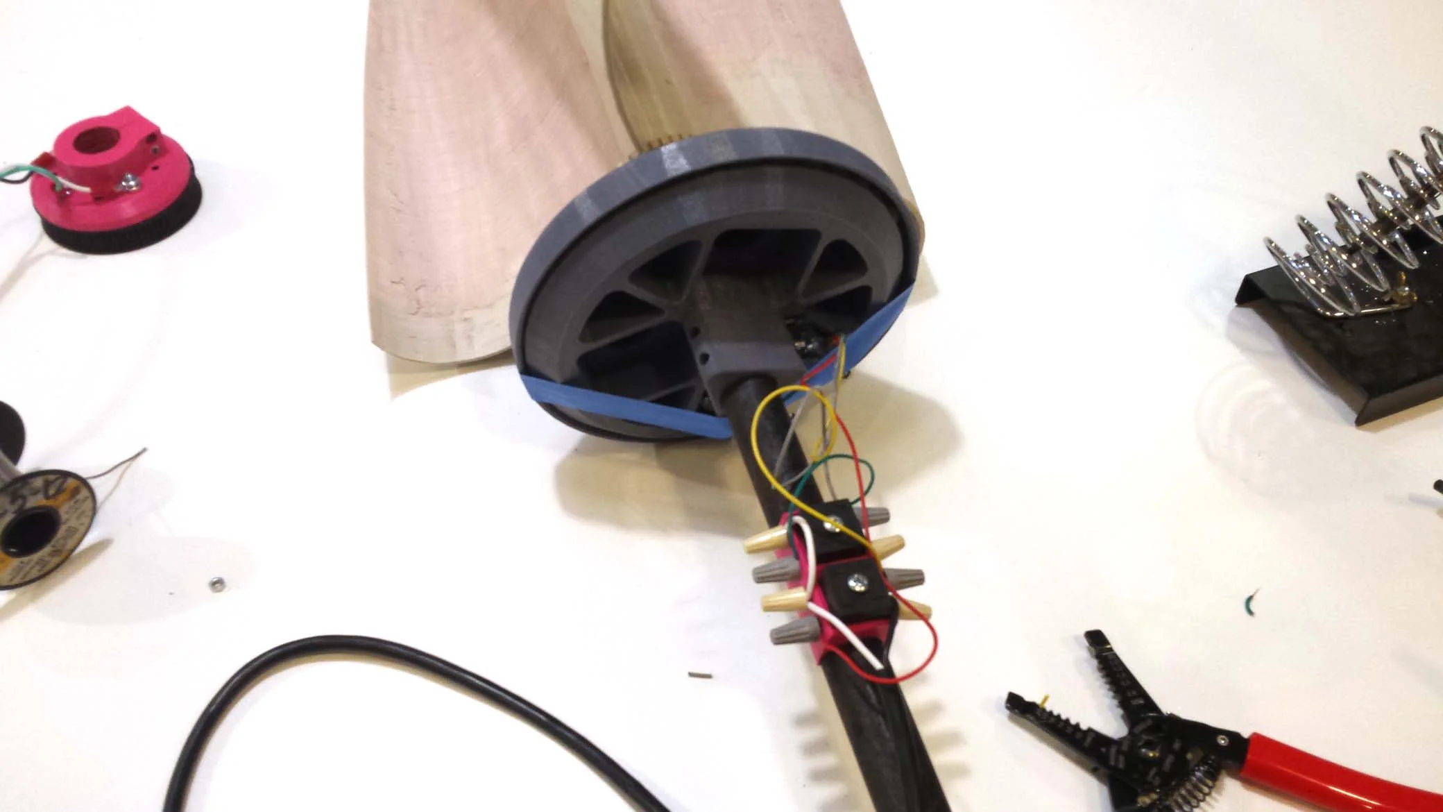 The Finished Stepper Motor Generator and Rectifier attached to the 3D Printed Axial Wind Turbine