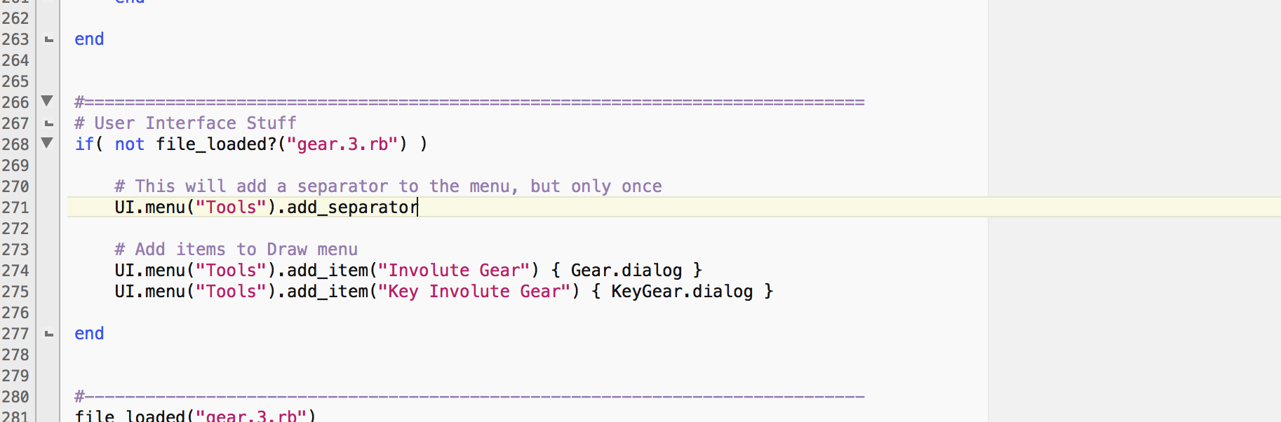 The Modified UI section of the gear.3.rb plugin's Ruby Script