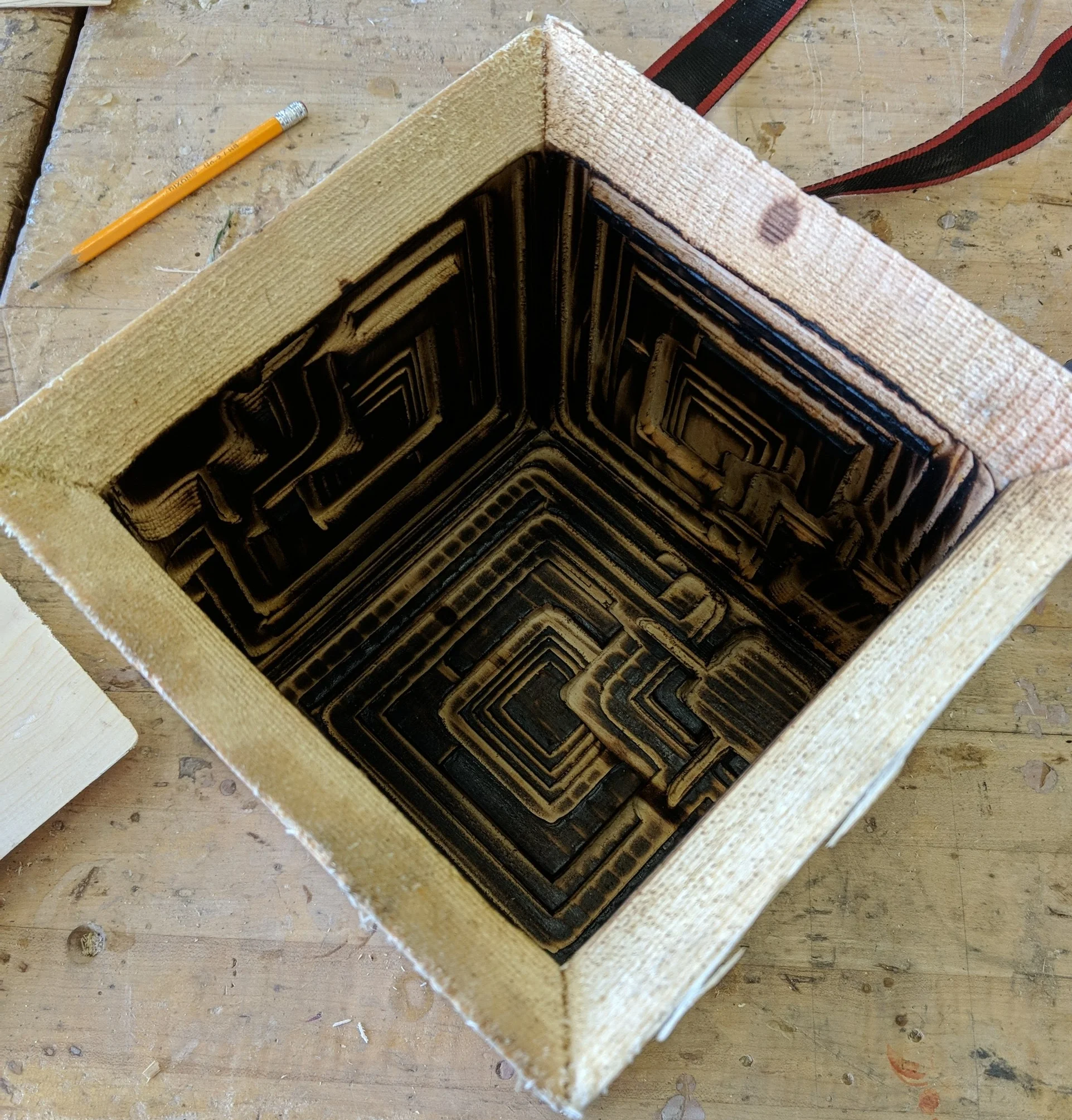 The Finished Flame Polished Ennis House block mold ready to have the top added and be poured full of concrete