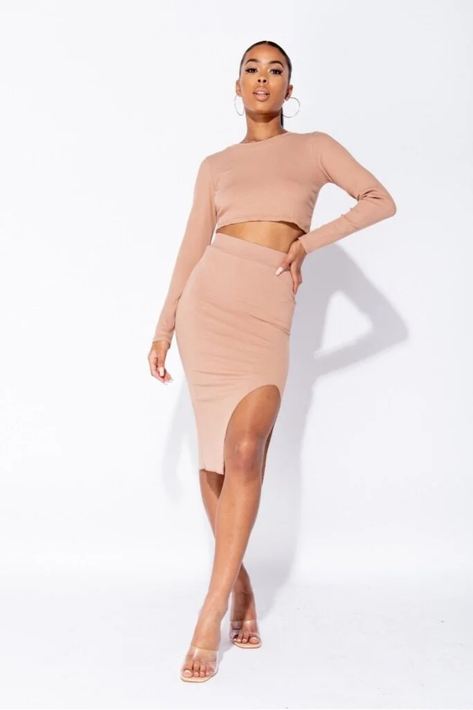 knit midi skirt and top set