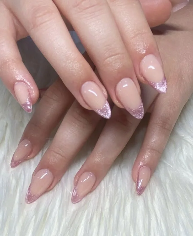 baby pink cat eye french tips