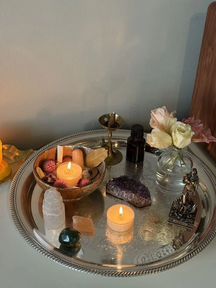 Mini altar on thrifted tray