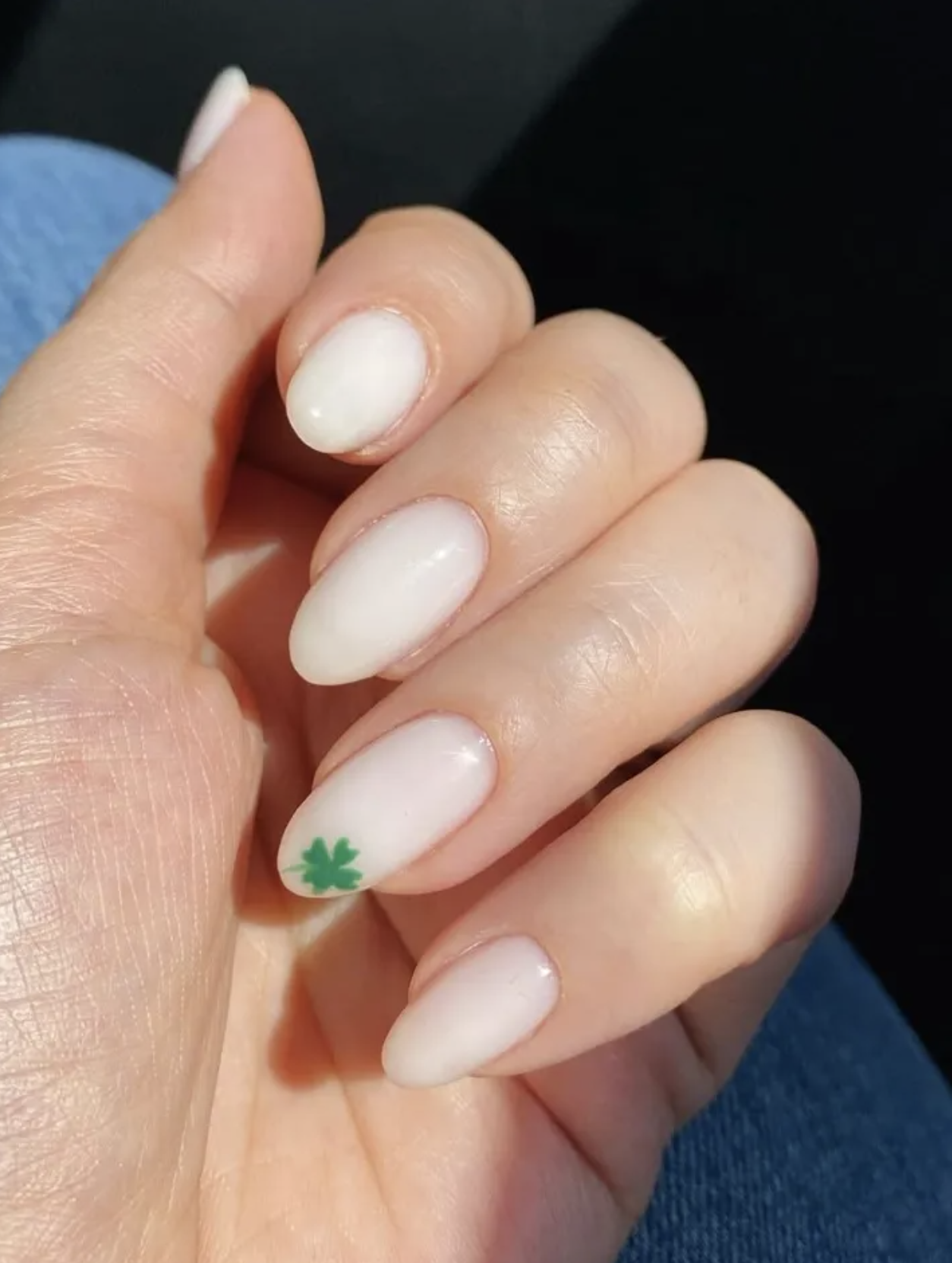 milky white round nails St. patricks day