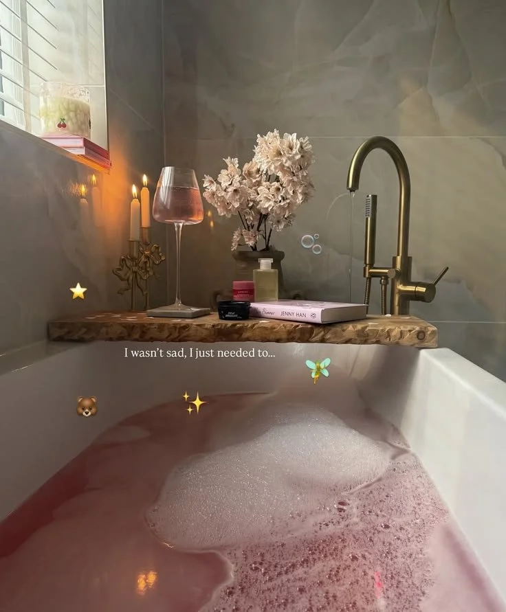 pink bubble bath tray caddy style