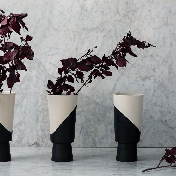 black and white vases