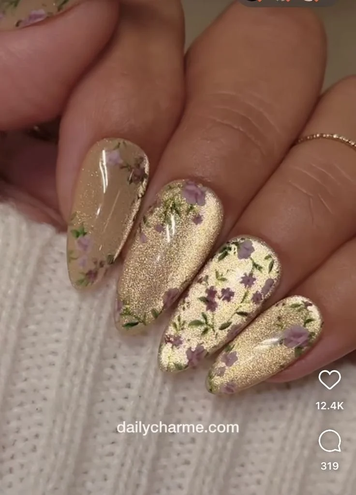 yellow cateye nails floral