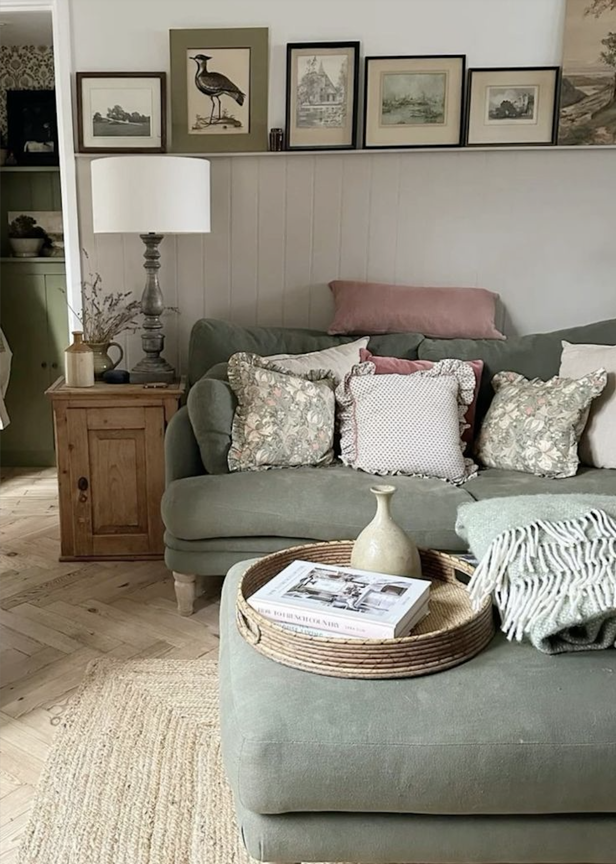 green sofa cozy home