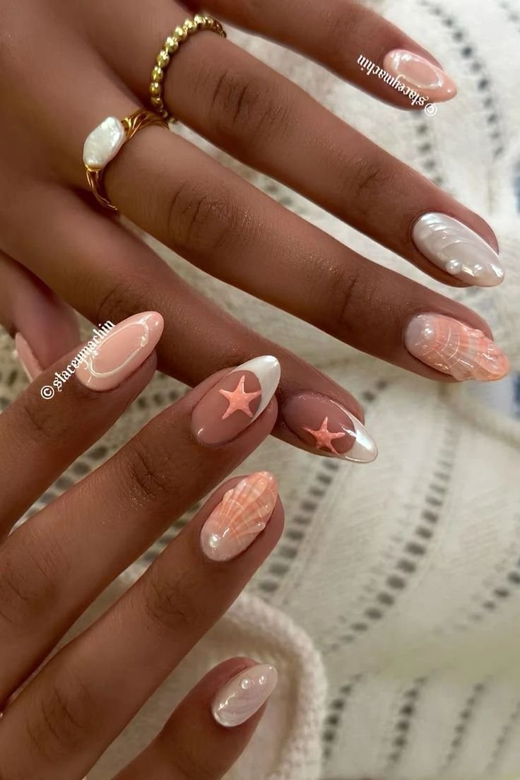 coral nails beach vacation
