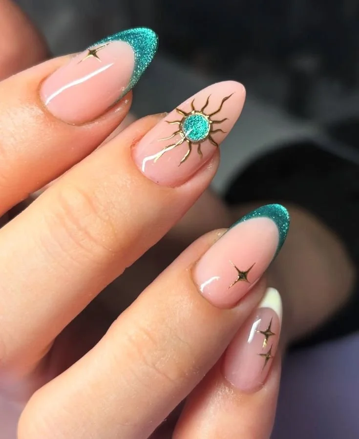 aqua blue cosmic nails