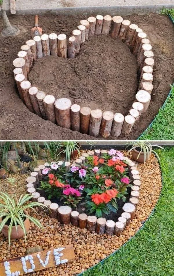 wood heart planter idea for garden