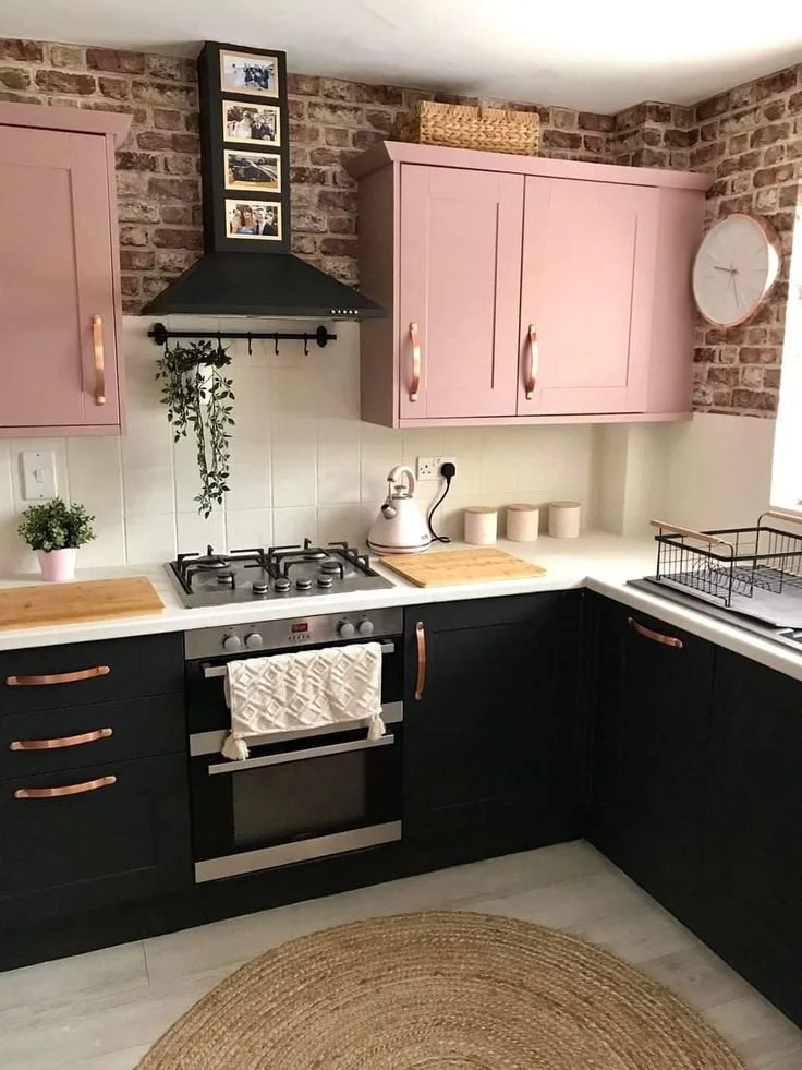 pink and black kitchen