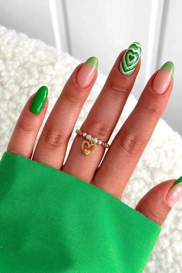 lucky heart green nails