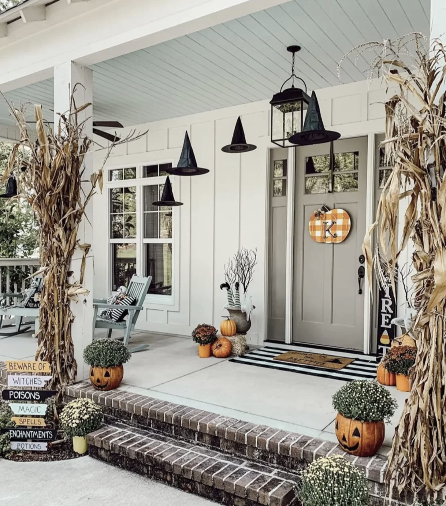witches hats front door halloween decor