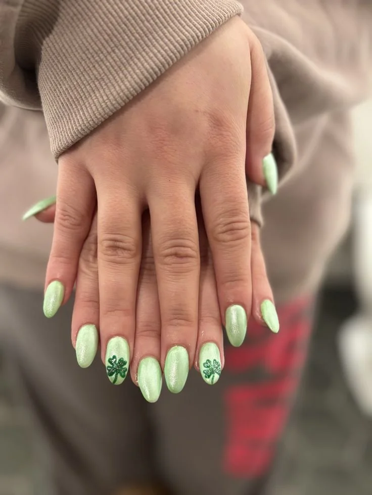 shimmer green shamrock nails
