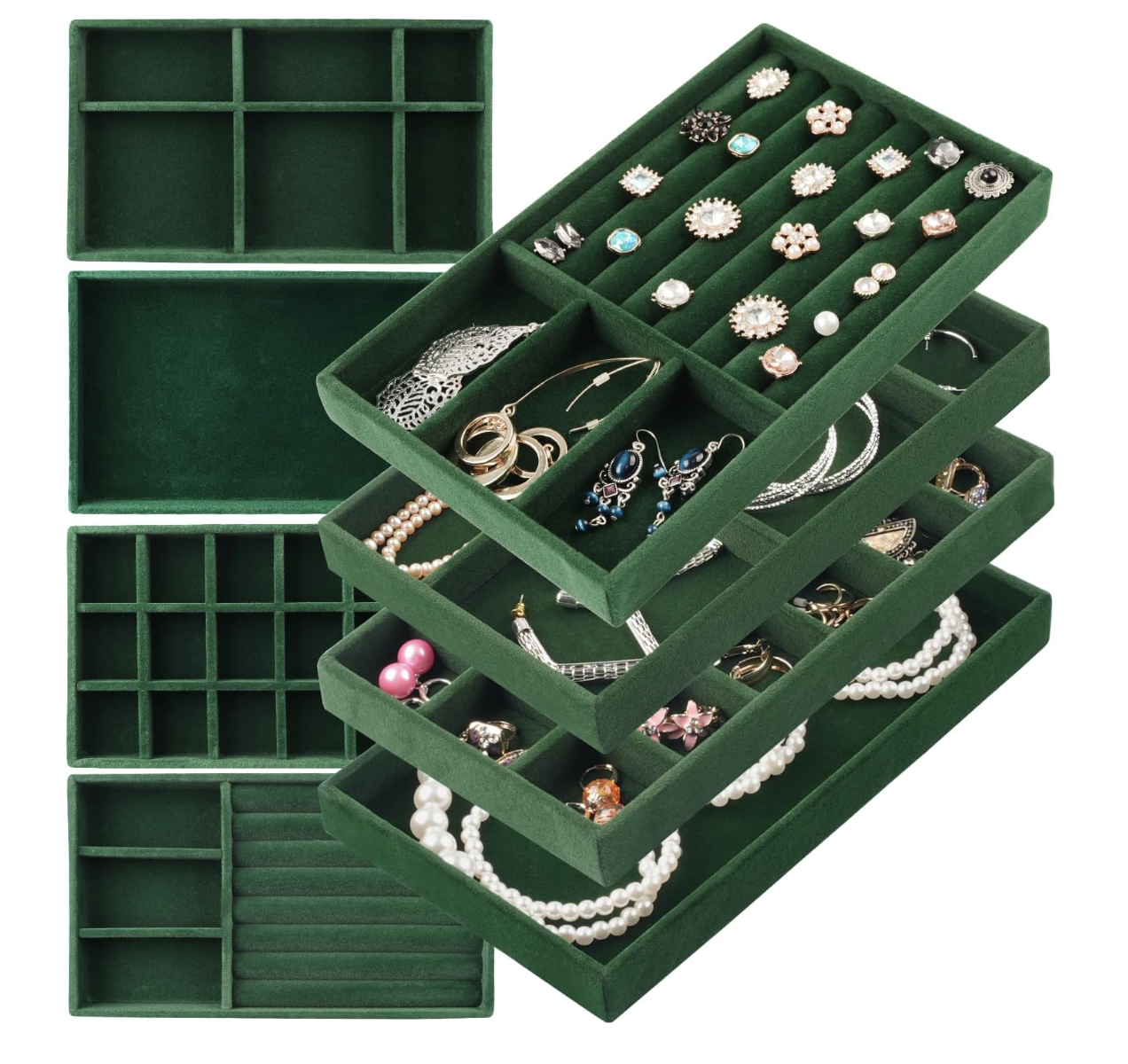 Jewelry Drawer Organizer, 8 Set of Stackable Velvet Organizer Tray
