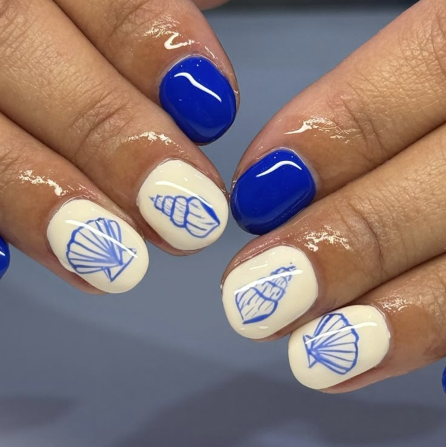 blue seashell nails