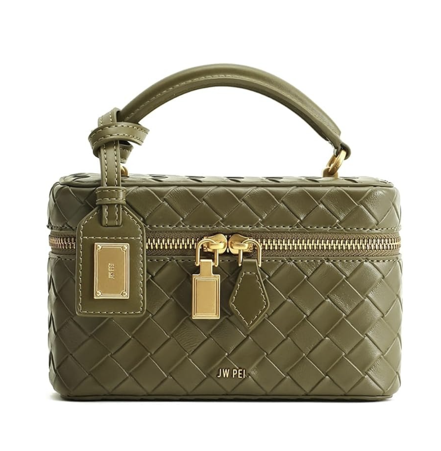 olive green woven leather handbag