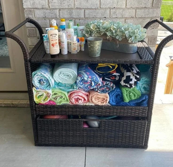 wicker cart for towels