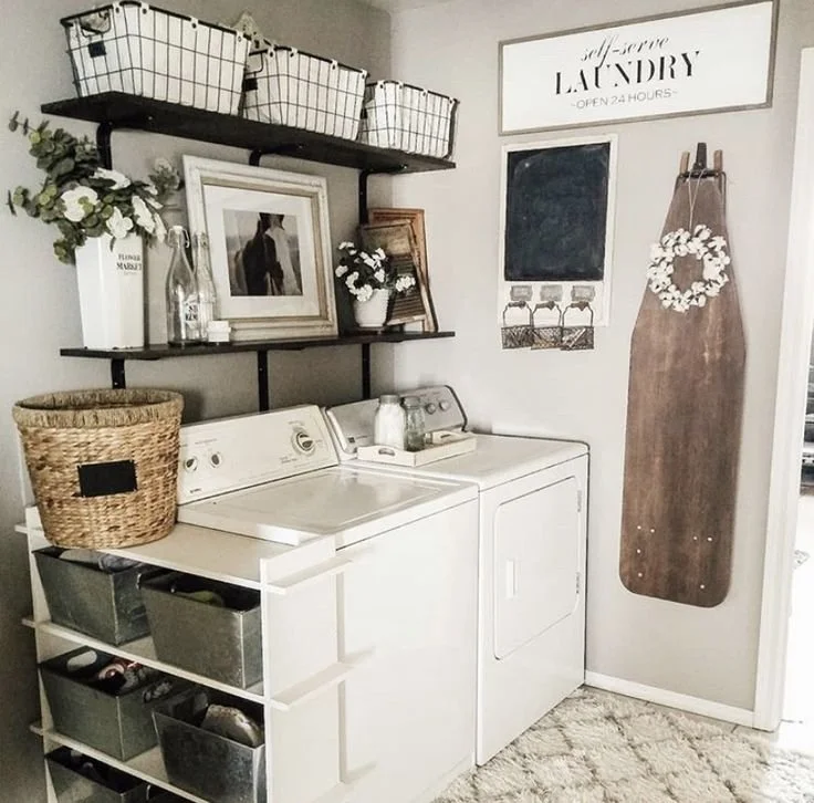 farmhouse laundry room neutrals
