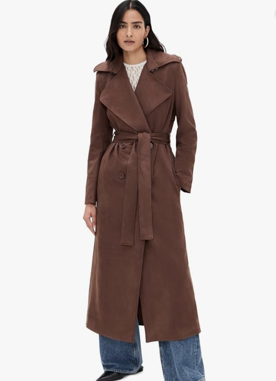 brown suede trench coat