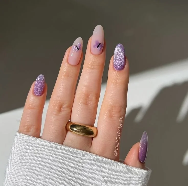 lilac aura butterfly nails