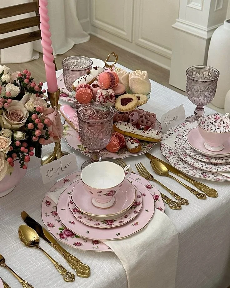 tea party pink rose china