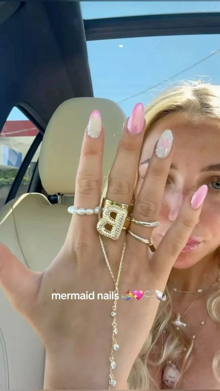 mermaid pink nails