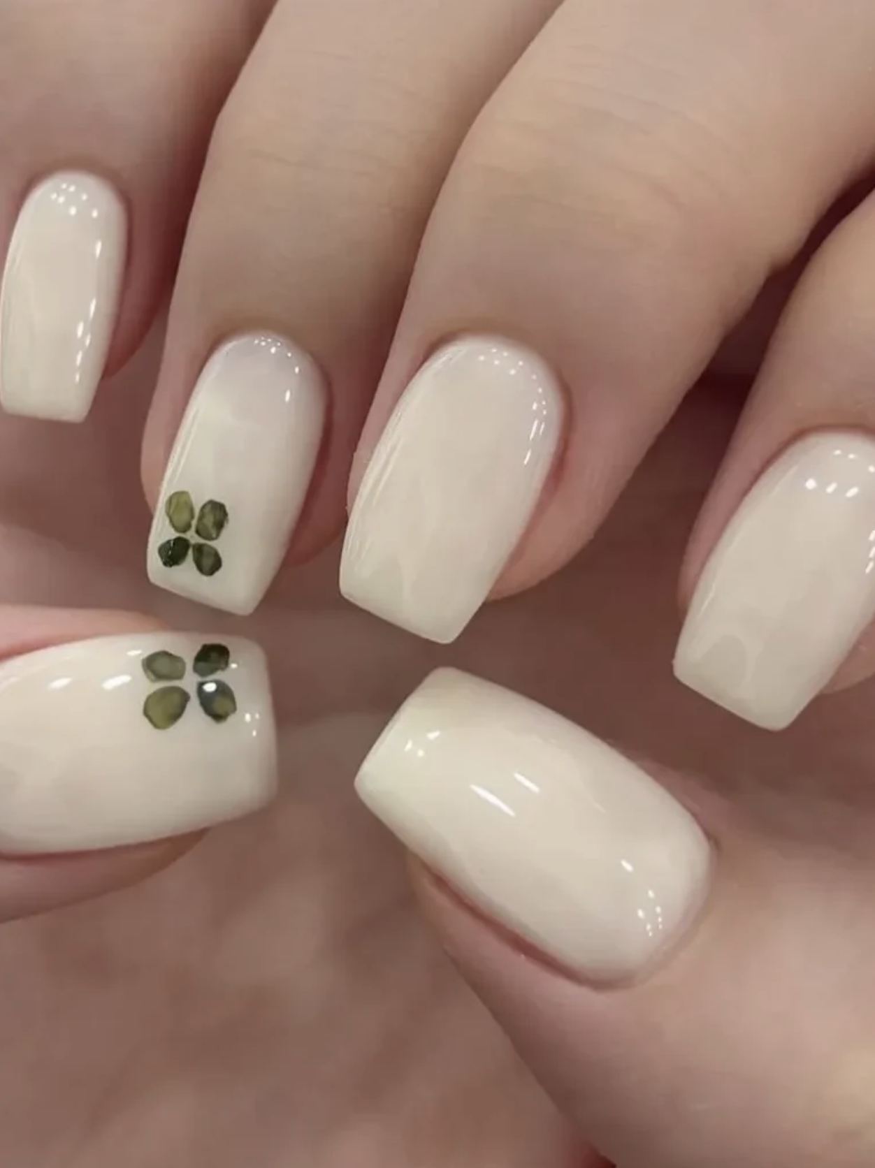 Milky White St Patricks day nails