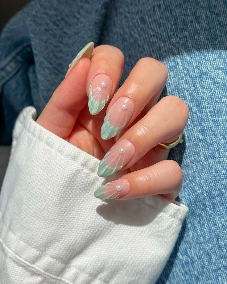 teal seashell nails