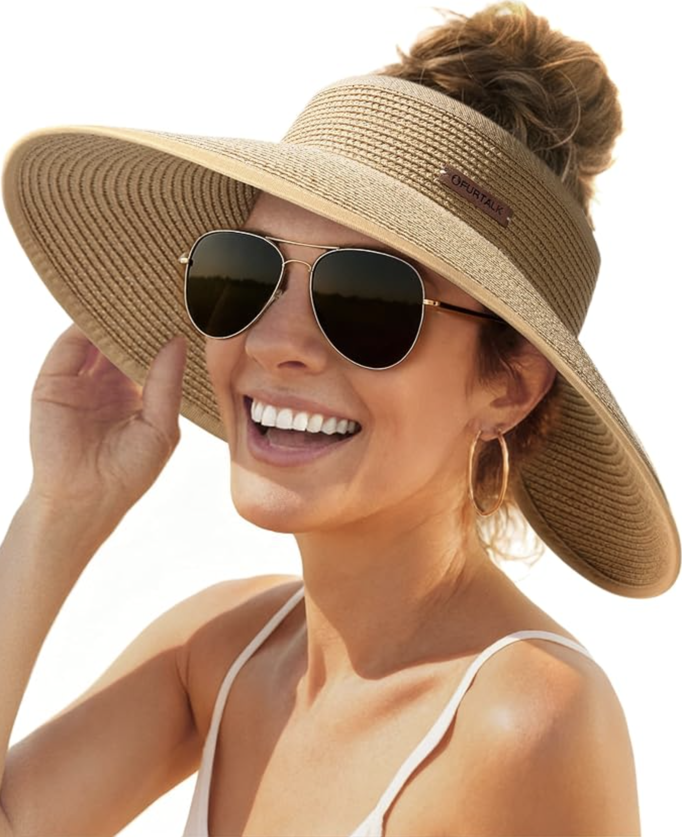 FURTALK Sun Hats for Women Wide Brim Beach Hat Straw Visor Ponytail
