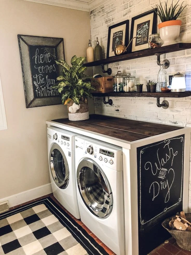 faux brick wallpaper laundry room