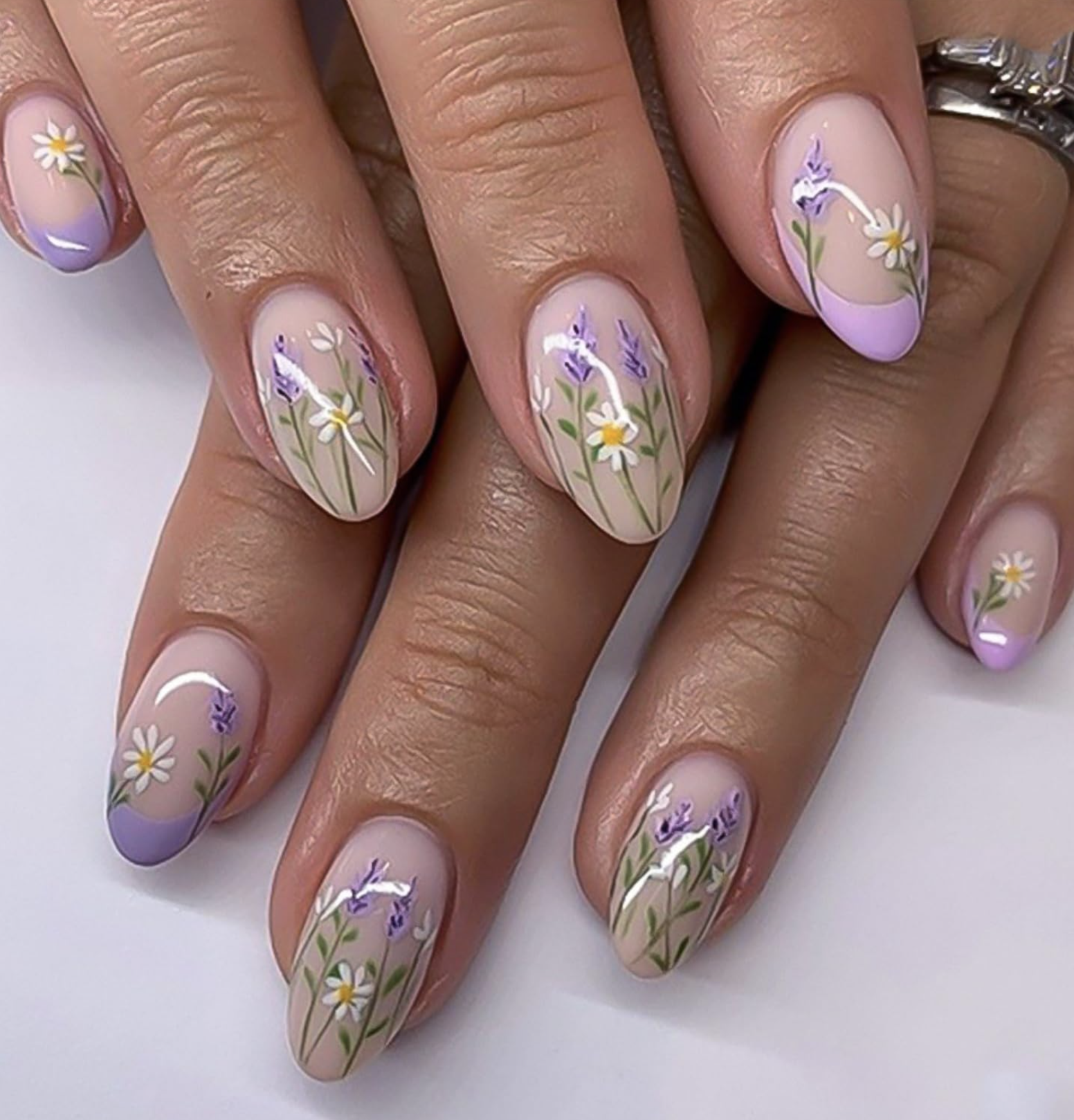 lavender floral nails
