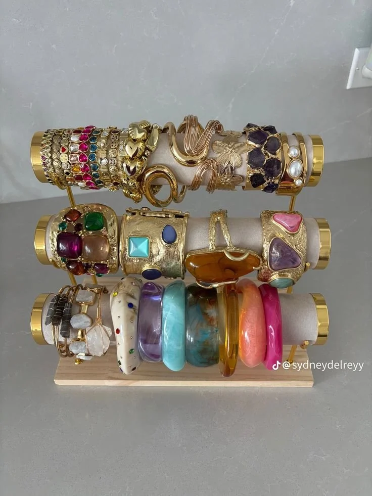velvet and gold bracelet stand