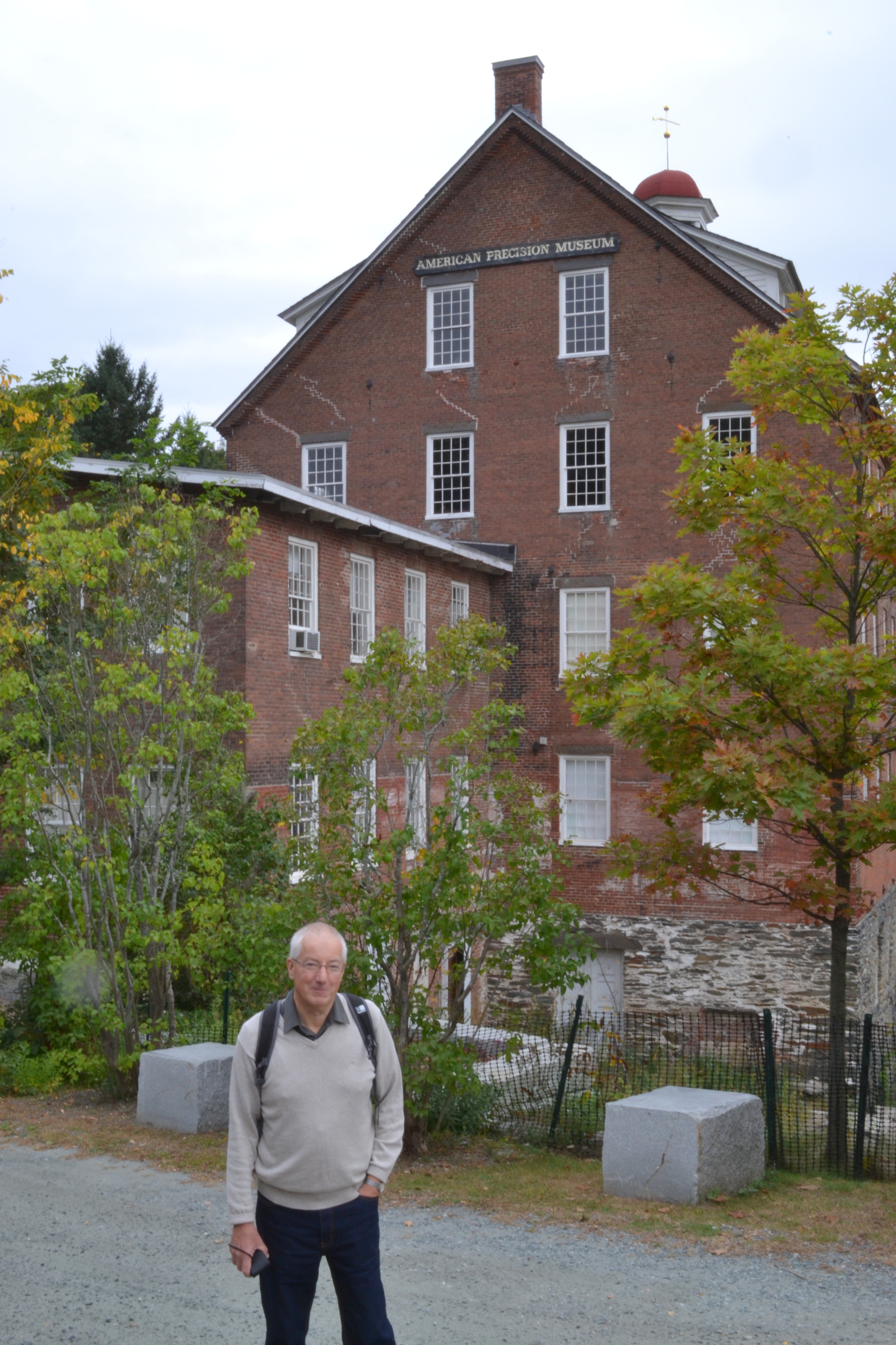 Mike Jones—Snapdragon guest & machine tool enthusiast—in front of the American Precision Museum in Windsor, VT.